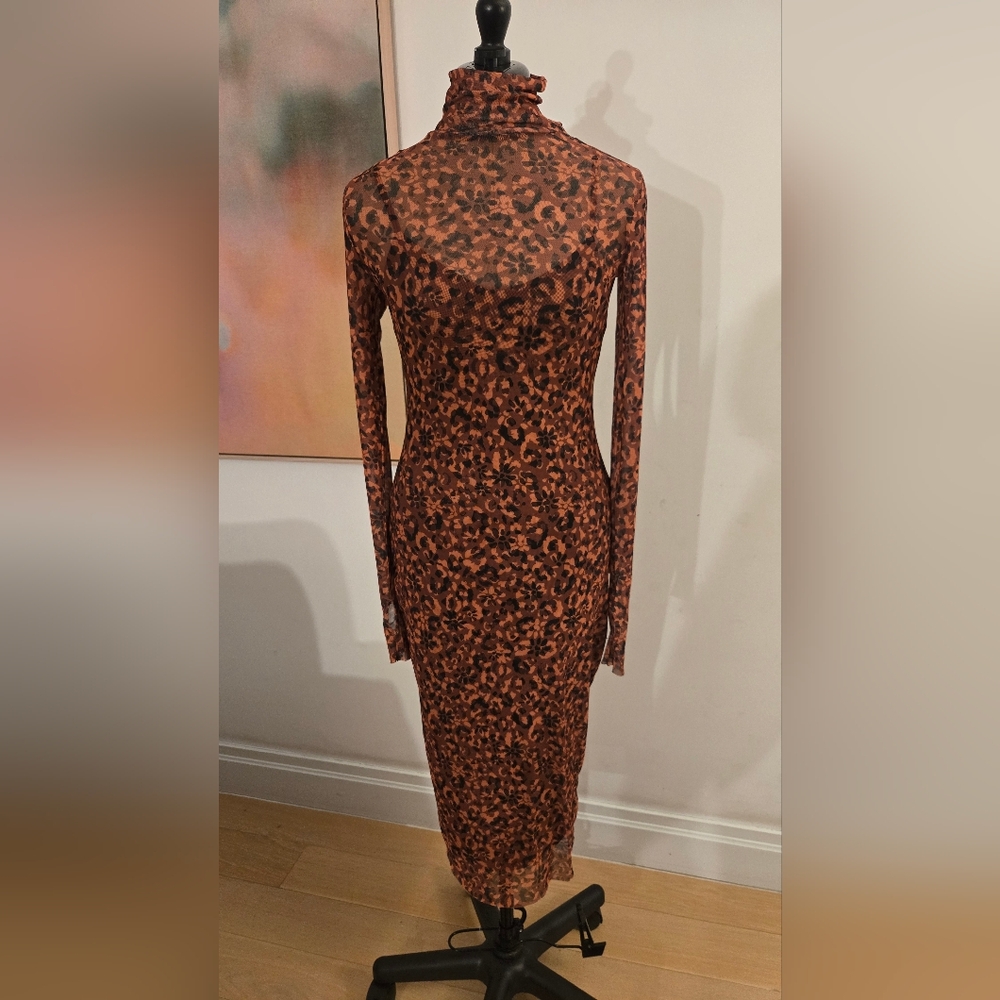 Steve Madden Leopard Print Long Sleeve Turtleneck Dress